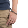 Кожаный мужской браслет светлого коричневого цвета с текстильной вставкой