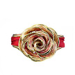 Широкий серебряный браслет Graziella с Розой, желтая позолота, красная эмаль, шелк Rosa12-Red