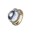 Кольцо из золота с бриллиантами 0,15Ct и голубым топазом огранки кабошон