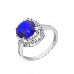 Серебряное кольцо  с крупным синим фианитом, обвитым россыпью белых
