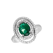 Модное кольцо из родированного серебра с зеленым фианитом