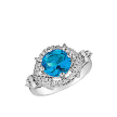 Кольцо из родированного серебра с ярко-голубым фианитом