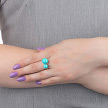 Серебряное кольцо с шариками голубого цвета, из крашеной морской ракушки