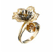 Крупное золотое кольцо от Roberto Bravo, два цветка с бриллиантом в центре