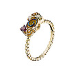 Витое кольцо от Roberto Bravo из желтого золота, с бриллиантами, родолитом и кварцем