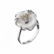 Кольцо-цветок от Roberto Bravo, из серебра с белой эмалью и бесцветными сапфирами