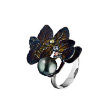 Серебряное кольцо Roberto Bravo в виде листьев с фианитами и культивированным жемчугом