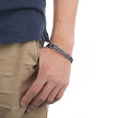 Темно- синий плетеный кожаный браслет со вставкой из стальной проволоки