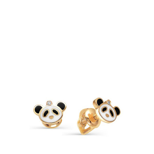 Детские золотые серьги гвоздики мишки-панды с эмалью и бриллиантами за 8550р. в ювелирном интернет-магазине Fidelis-Style