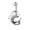 Пирсинг серебряный для пупка в форме дельфина с фианитовыми глазками и винтовой застежкой