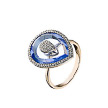 Кольцо из розового золота в виде капли вставка бриллианты и голубой кварц