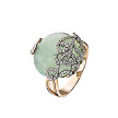 Нарядное кольцо из розового золота 585 пробы с зеленым гидротермальным кварцем и бриллиантами