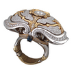 Кольцо из комбинированного золота 750 пробы с бриллиантами, сапфирами
