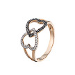 Кольцо из розового золота, с черными и белыми бриллиантами в форме двух сердец