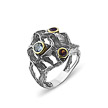 Серебряное кольцо с топазом, гранатом, сапфиром и позолотой, от бренда Kabirski