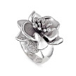 Кольцо серебряное с матовым цветком и кристаллами Swarovski