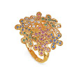 Серебряное кольцо с цветами, покрыто позолотой и цветными кристаллами Сваровски