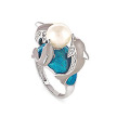 Кольцо серебряное с дельфинами, с синей эмалью, жемчугом, и кристаллами Сваровски