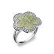 Серебряное кольцо пятилистник, с зеленой эмалью и кристаллами сваровски