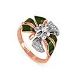 Кольцо в виде цветка из розового золота с бриллиантами и зеленой эмалью