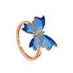 Кольцо с синей бабочкой из розового золота с бриллиантами и эмалью