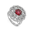 Серебряное кольцо с кристаллами Swarovski и красным  родолитом