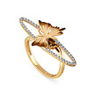 Кольцо с бабочкой из желтого золота с бриллиантами, раухтопазом, покрытое эмалью