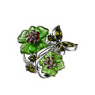 Яркое кольцо с крупным цветком из кварца зеленого цвета, и фианитами