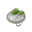 Овальное серебряное кольцо с фианитами и цветами из кварца