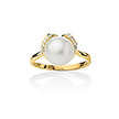 Золотое кольцо с крупной белой жемчужиной и бриллиантами