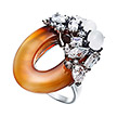 Серебряное кольцо с агатом, фианитами и лунным камнем