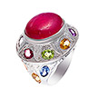 Серебряное кольцо с рубином, аметистами, перидотами, турмалинами, сапфирами и цитринами