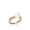 Золотое кольцо Венец с белой жемчужиной и бриллиантами