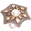 Серебряное кольцо с цитринами, жемчугом и фианитами