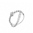 Серебряное кольцо с цепочкой и цветочком украшенный фианитами