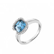 Серебряное кольцо с голубым камнем квадратной формы и фианитами