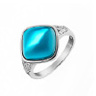Перстень из родированого серебра с крупным голубым фианитом