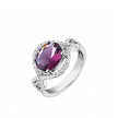 Кольцо серебряное с фианитовыми завитками и фиолетовым камнем в центре