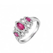 Серебряное кольцо с тремя розовыми камнями огранки маркиз