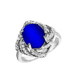 Оригинальное кольцо с кошачьим глазом глубокого синего цвета и фианитами