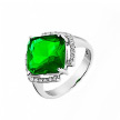Яркое кольцо с зеленым и белыми фианитами, из серебра