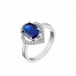 Серебряное кольцо украшенное фианитами синего и белого цветов