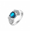 Кольцо серебряное с центральным синим камнем и финитами