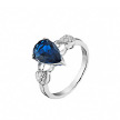 Кольцо серебряное с фианитами и синим камнем грушевидной огранки