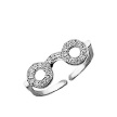 Фаланговое кольцо в виде очков с фианитами, изготовлено из серебра