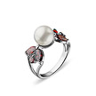 Интересное серебряное кольцо с красными циркониями и искусственной жемчужиной