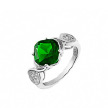 Нарядное кольцо из серебра с крупным зеленым и россыпью мелких фианитов