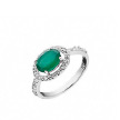 яркое серебряное кольцо с цирконами и зеленым агатом
