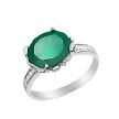 Модное кольцо, серебро с зелёным агатом и цирконами