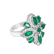 Серебряное кольцо с зелёным агатом и цирконами